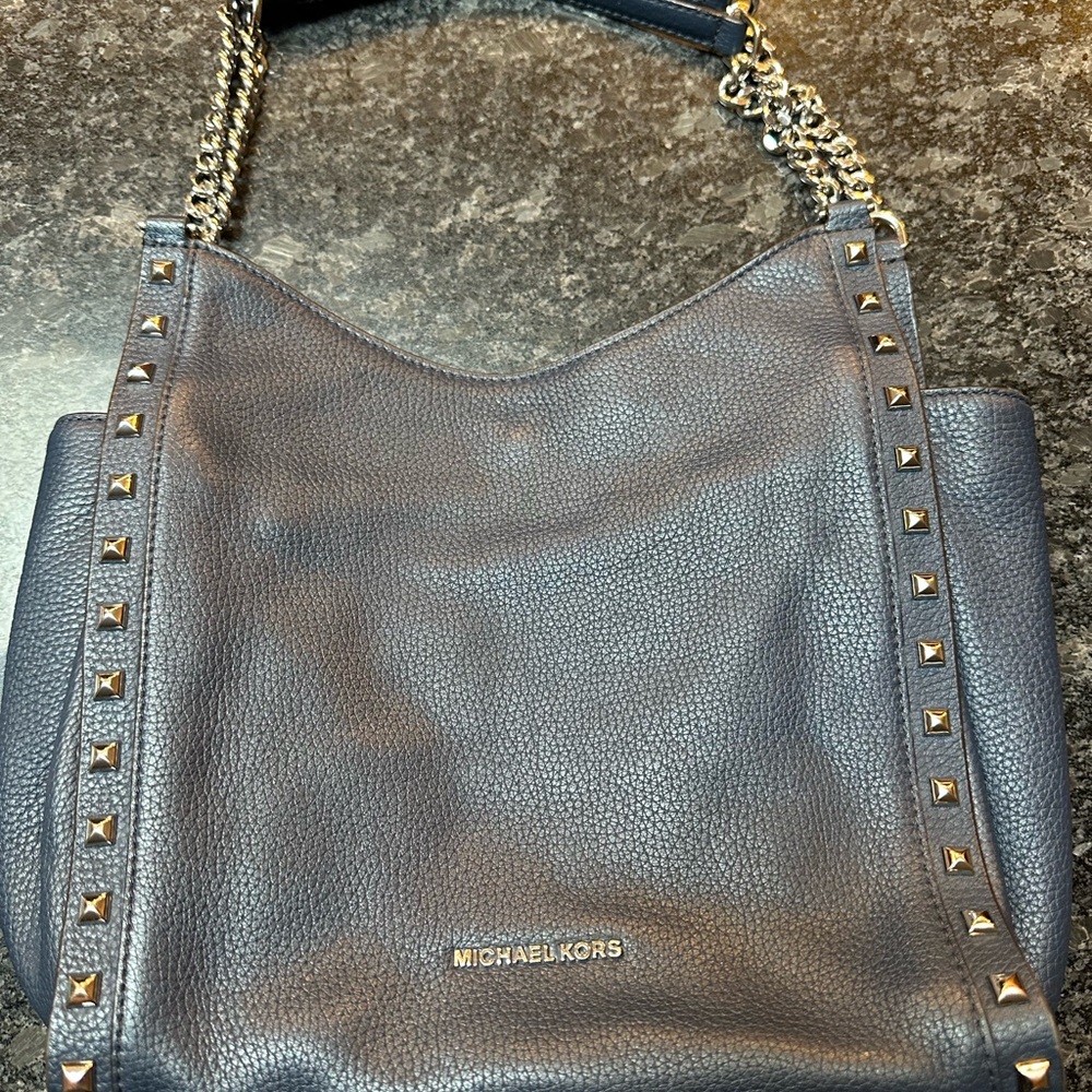 Michael Kors Blue Shoulder Bag with Chain Strap and Studded Details